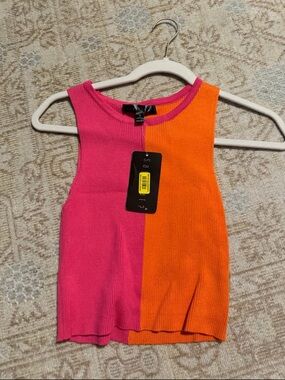 NWT Colorblock Pink + Orange Ribbed Tank Top